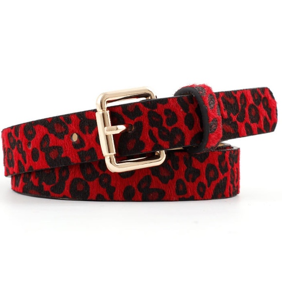 Accessories - Leather Red Leopard Belt Horsehair & PU S/M